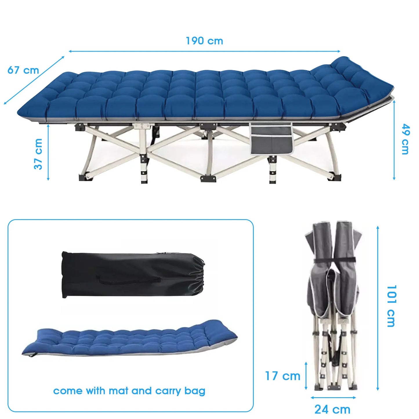 🛏️ Cama de Camping Premium – Plegable, Robusta y Lista para tu Descanso en Cualquier Lugar