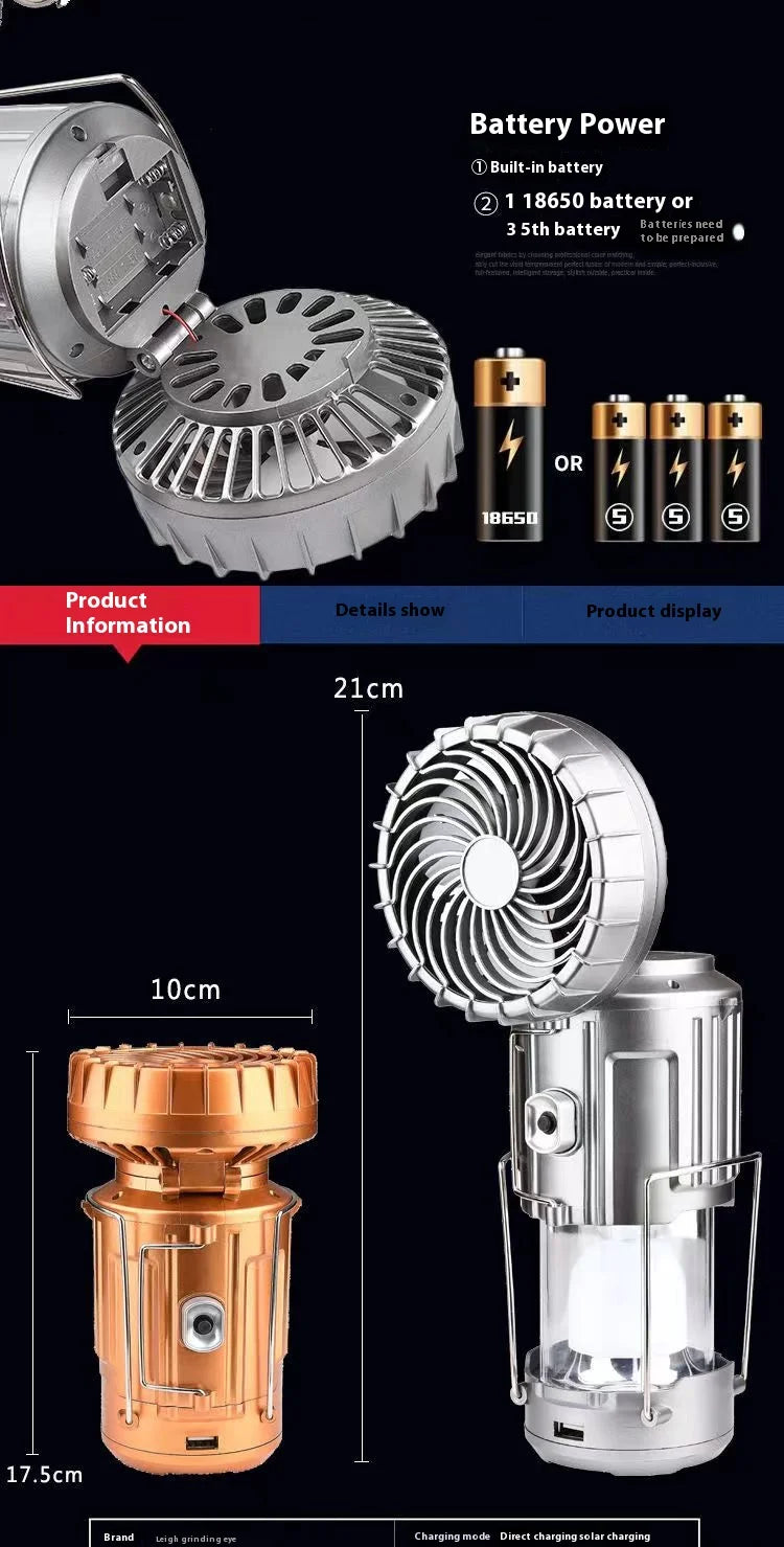 🔦🌬️ Lámpara Solar con Ventilador AWEN – Luz, Brisa y Comodidad en tus Aventuras