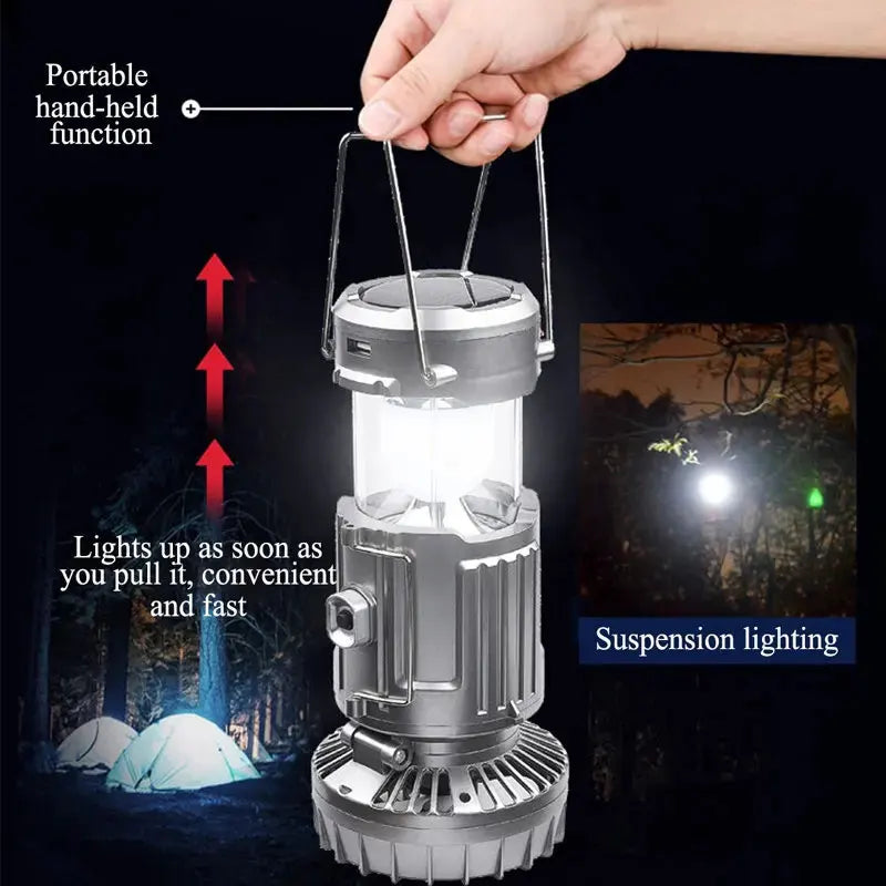 🔦🌬️ Lámpara Solar con Ventilador AWEN – Luz, Brisa y Comodidad en tus Aventuras